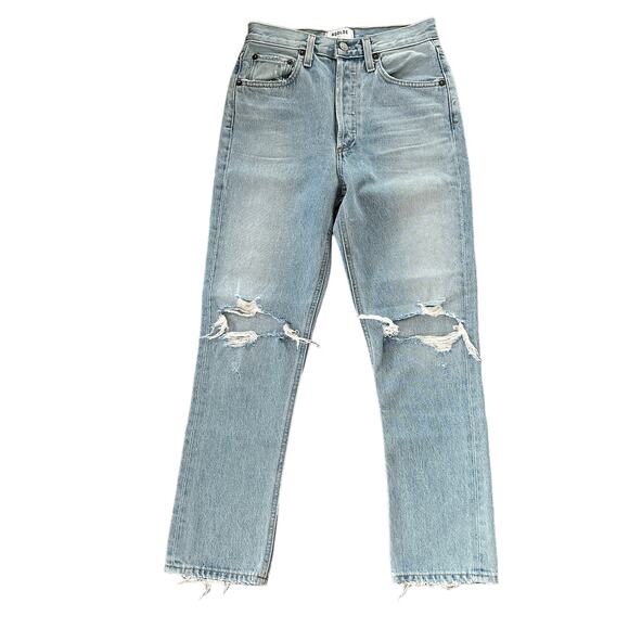AGOLDE Riley High Rise Straight Crop Jean Clear Skies Distressed - Picture 2 of 9